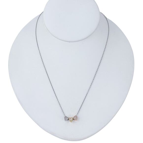 Vintage Sterling Silver 925 Triple Gold-Tone Heart Necklace 16"-18" - Picture 3 of 7